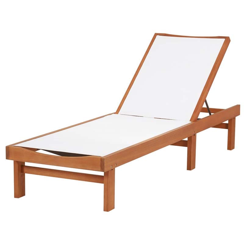 5-Position Wood Outdoor Patio Chaise Lounge Chair Pool Sun Lounger with Breathable Fabric