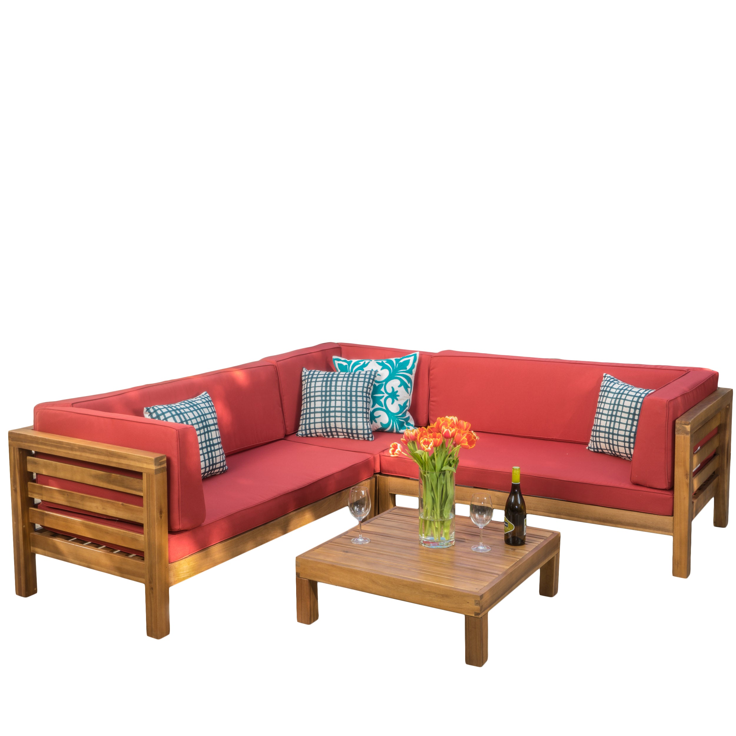 Ravello 4 Piece Outdoor Wooden Sectional Set with Cushions