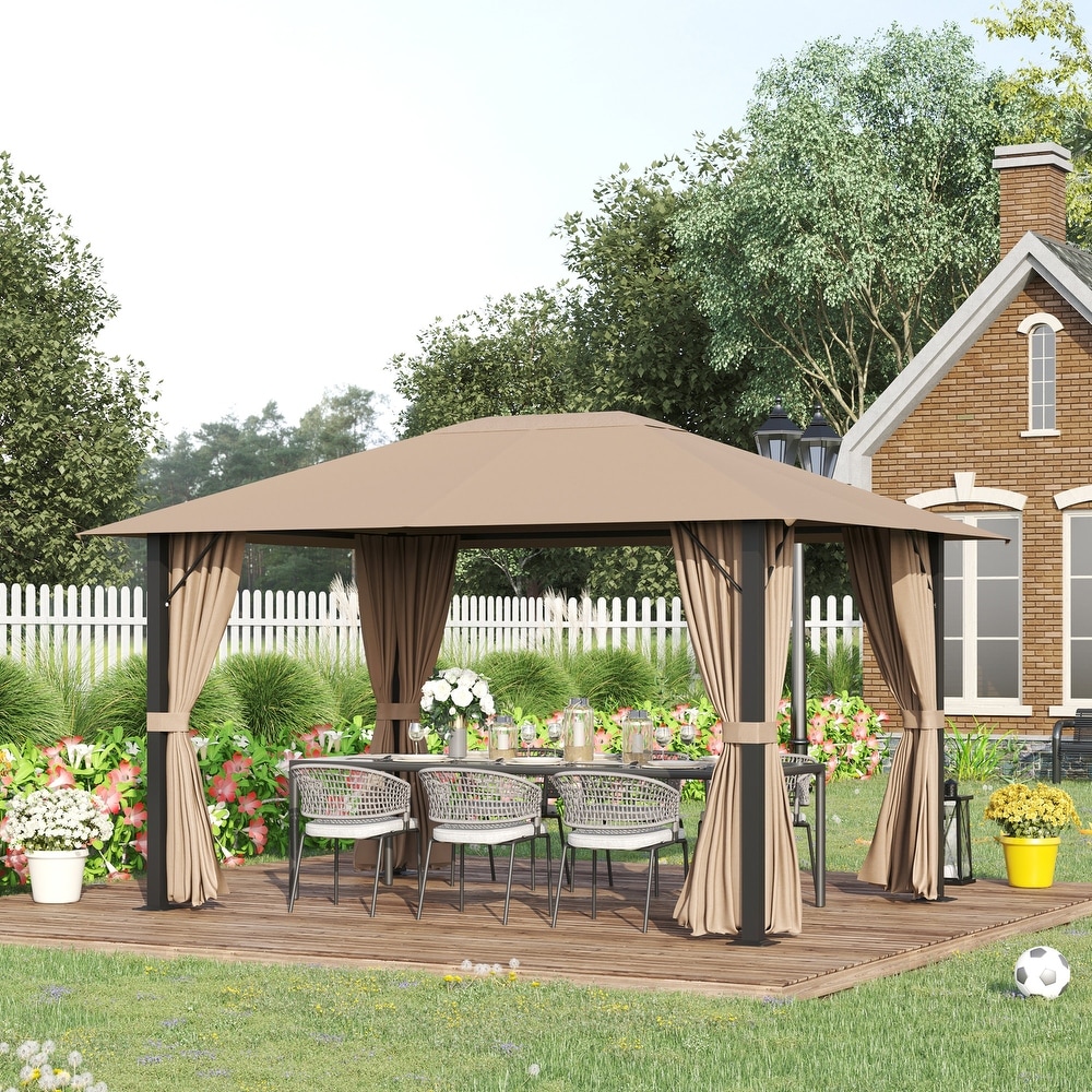 Outsunny 13' x 10' Patio Gazebo Outdoor Canopy Shelter with Sidewalls  Vented Roof  Aluminum Frame for Garden  Lawn  Backyard