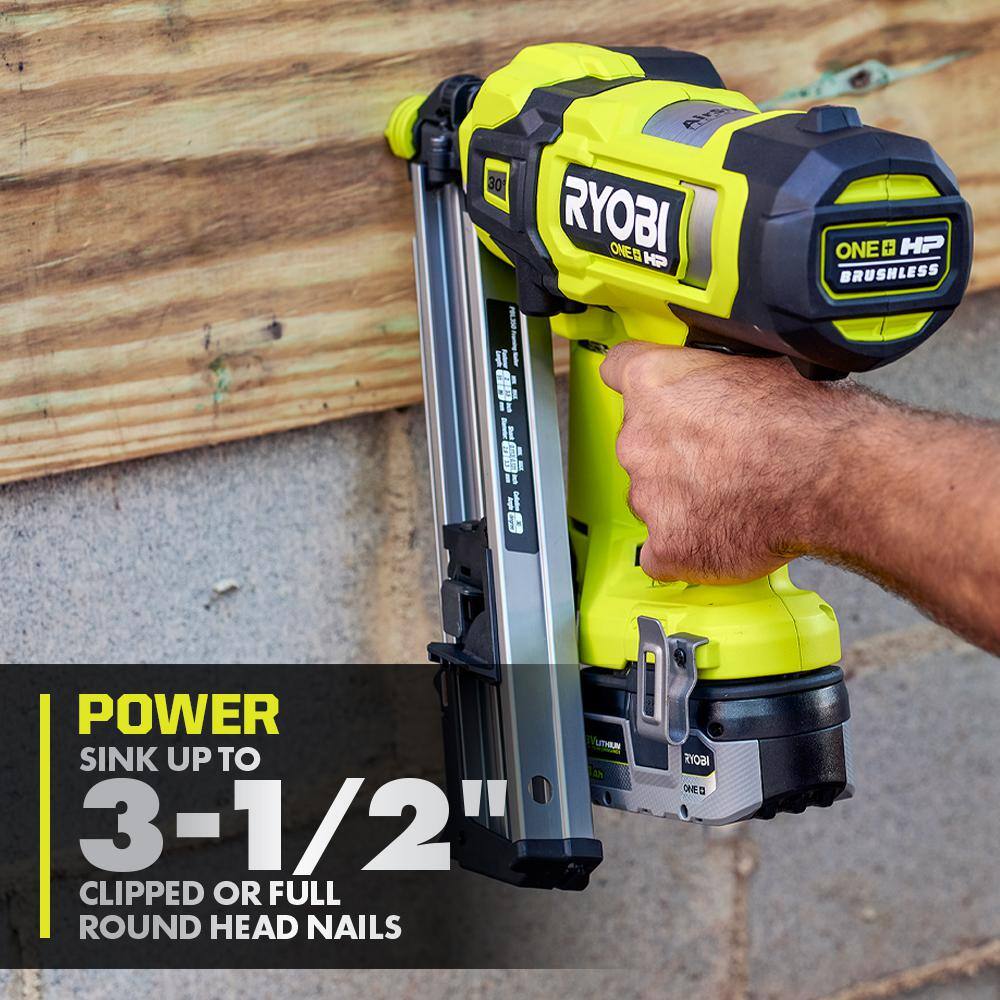 RYOBI ONE+ HP 18V Brushless Cordless AirStrike 30 Framing Nailer Kit with 4.0 Ah HIGH PERFORMANCE Battery and Charger PBL350KN