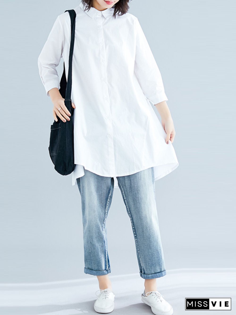 Original Irregularity Solid Blouses&Shirts