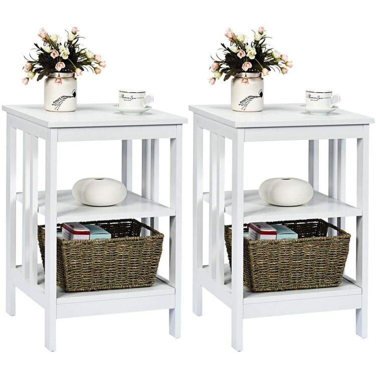 Set of 2 Multifunctional 3 Tier Nightstand Sofa Side Table   16\