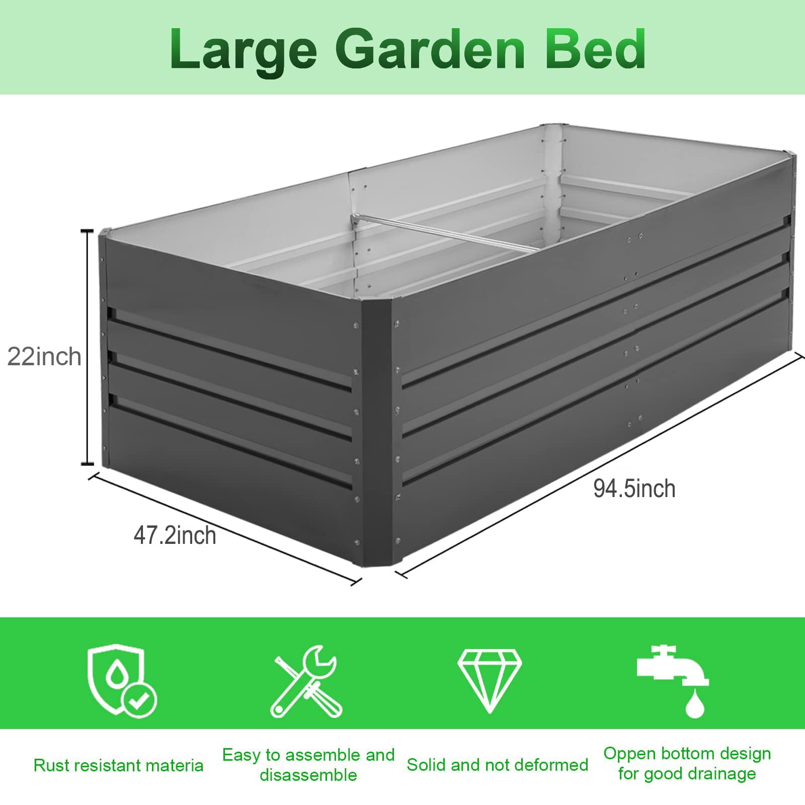 8x4x2ft Outdoor Metal Raised Garden Bed, Planter Box for Vegetables, Flowers, Herbs and Succulents - Gray