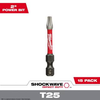 MW SHOCKWAVE Impact Duty 2 in. T25 Torx Alloy Steel Screw Driver Bit (15-Pack) 48-32-5015