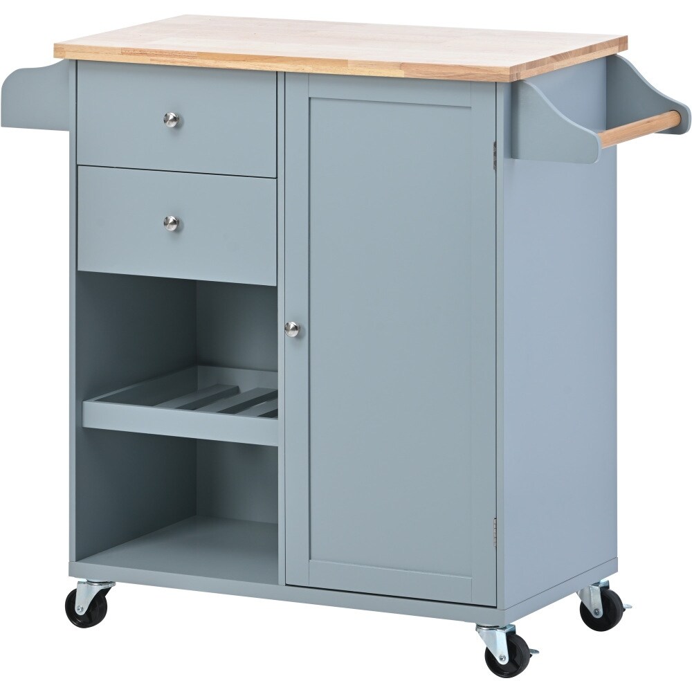 Kitchen Island on 4 Wheels with Adjustable shelves 2 Drawers