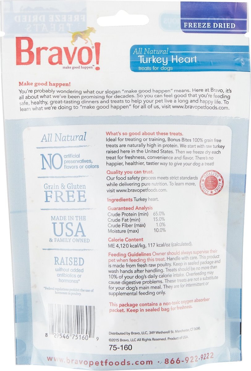 Bravo! Bonus Bites Turkey Heart Freeze-Dried Dog Treats