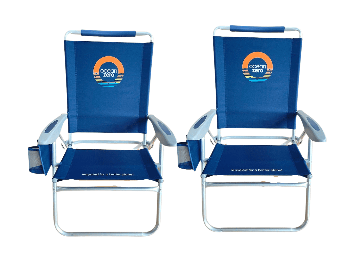 Set of 2. Blue， Ocean Zero， Tall Height Beach Chair， Cupholder