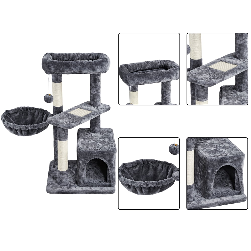 Topeakmart 33'' Cat Tree Condo Scratching Post Tower with Basket Sisal Ropes Posts， Dark Gray