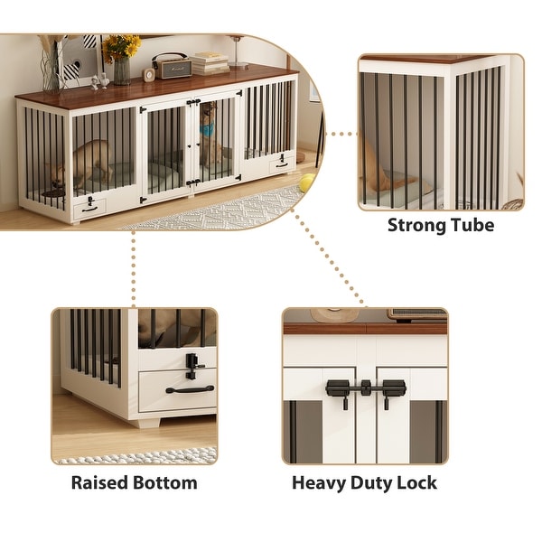 Modern White and Walnut Dog Crate Furniture - Versatile and Stylish - 86.6