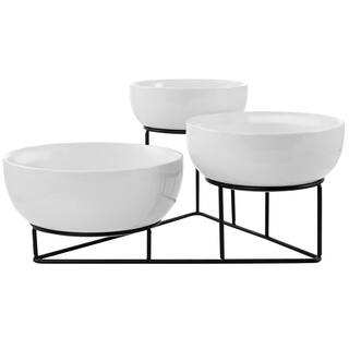 GIBSON ELITE 4-Piece White Bowl Set with Metal Rack 985116894M