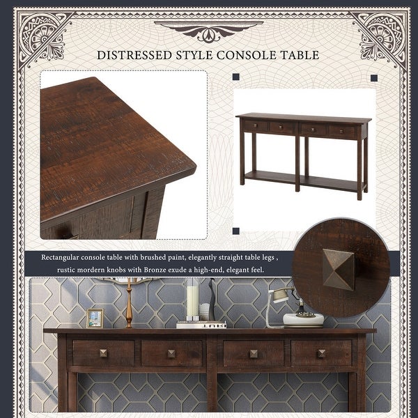 Rustic Brushed Texture Console Table with Drawer and Bottom Shelf