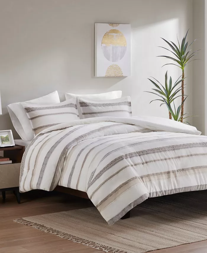 Madison Park Langley 3 Piece Clipped Jacquard Duvet Cover Set， Full Queen