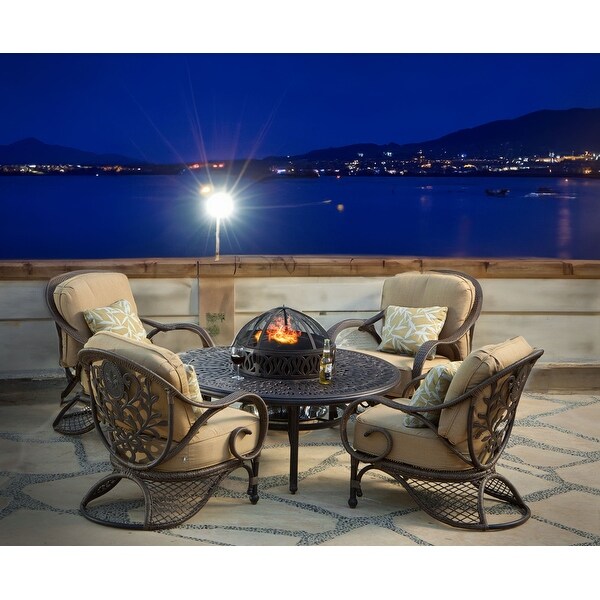 Grand Bonaire Weave Backyard Casual Fire Pit Table With Accessories