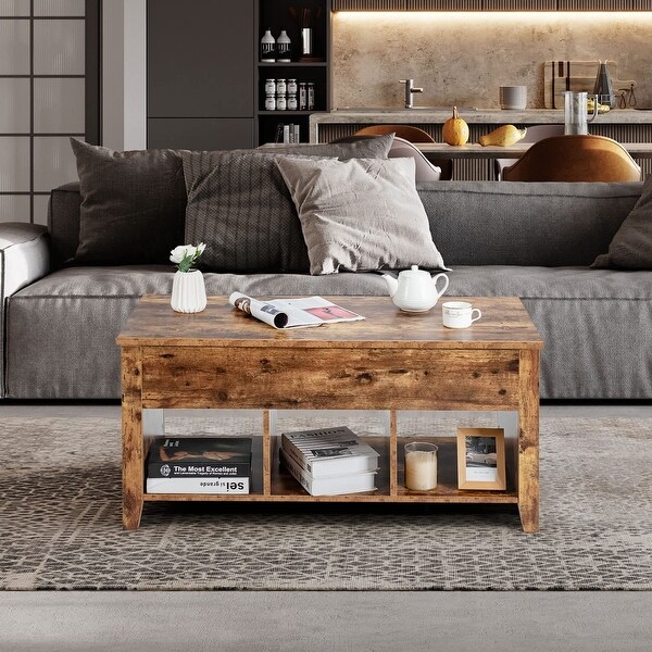 Lift Top Coffee Table， Modern Retro Central Table with Storage Shelf， Multifunctional Accent Table - as picture