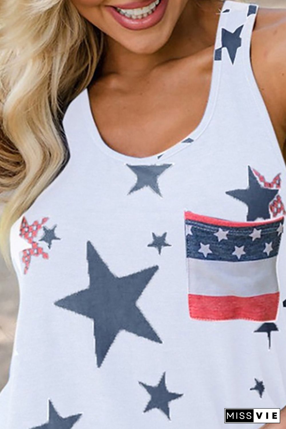 White Independence Day Star Print Tank Top