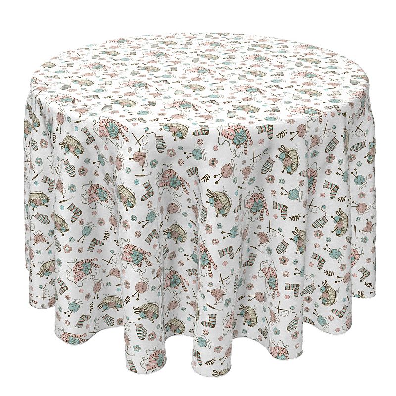 Round Tablecloth， 100% Cotton， 60 Round， Knitting and Kittens