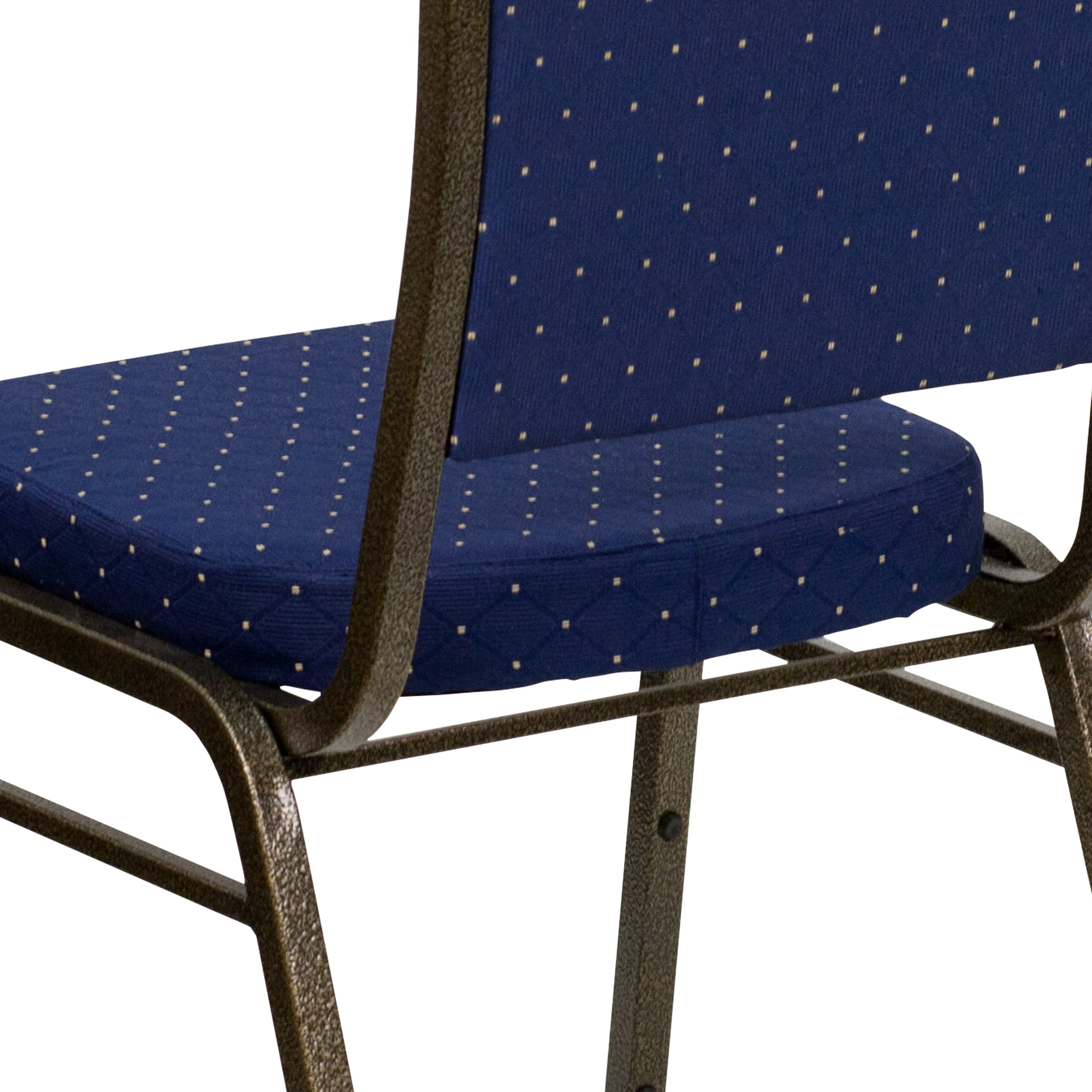 BizChair Crown Back Stacking Banquet Chair in Navy Blue Dot Patterned Fabric - Gold Vein Frame