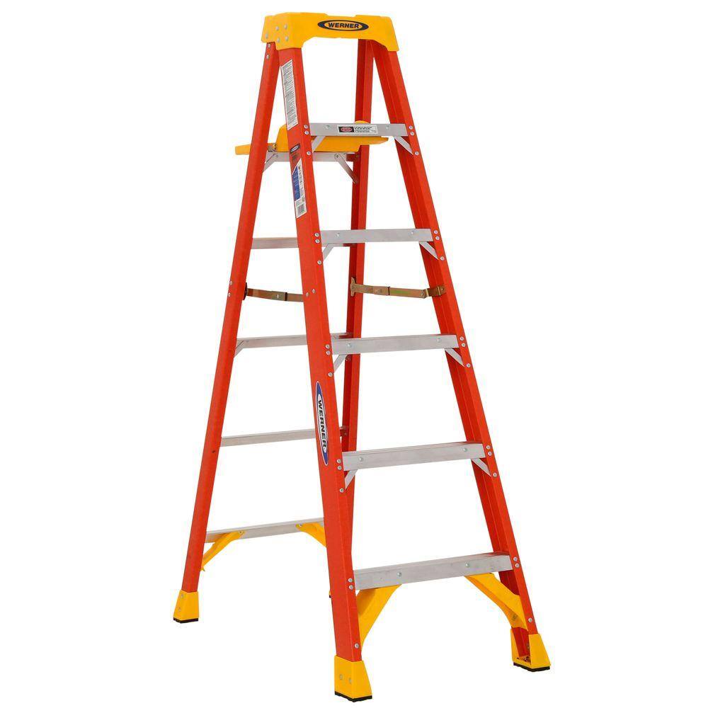 Werner 6 ft. Fiberglass Step Ladder with Shelf 300 lb. Load Capacity Type IA Duty Rating 6206S