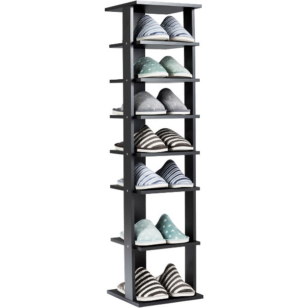 Costway Wooden Shoes Storage Stand 7 Tiers Shoe Rack Organizer Multi shoe Rack Shoebox Black