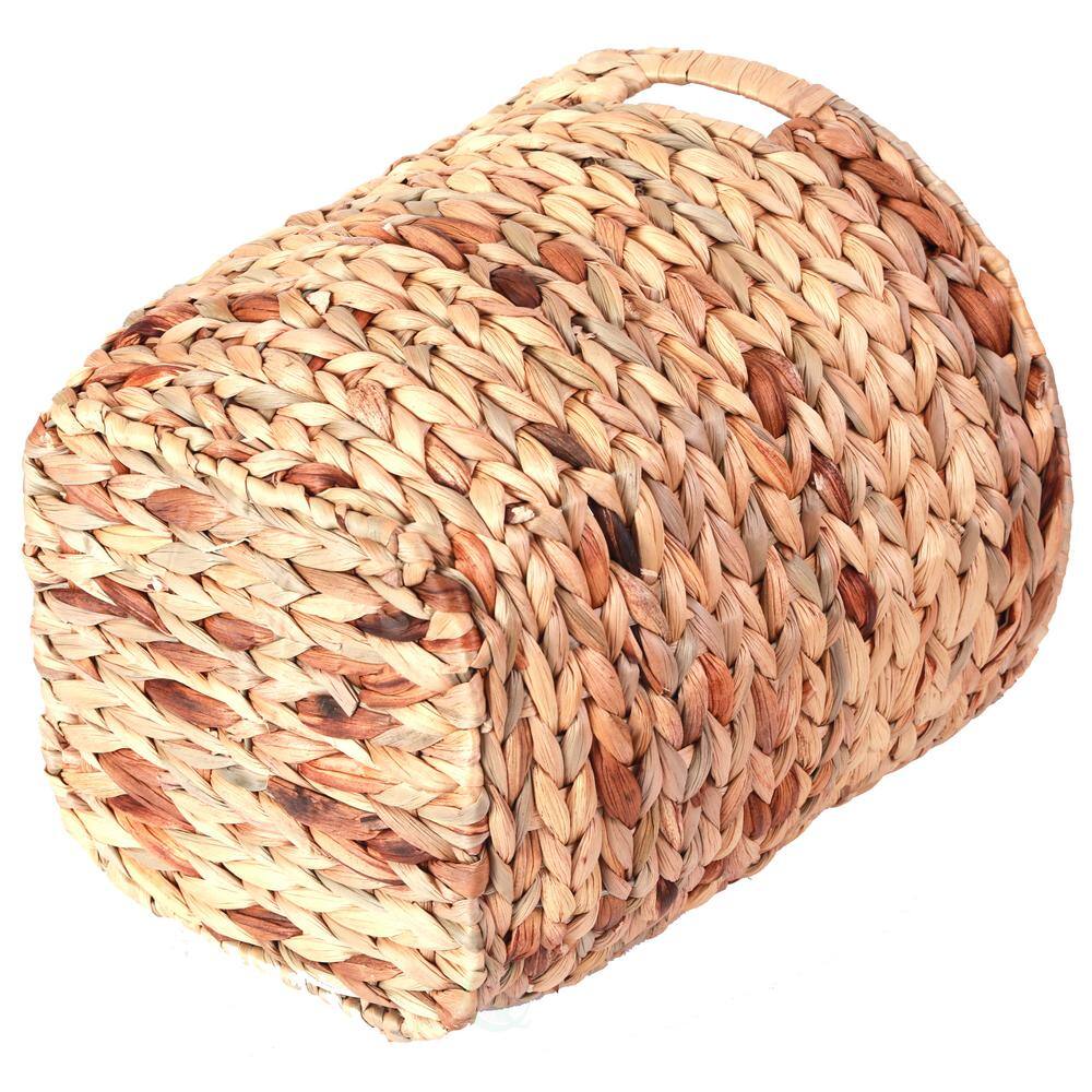 Vintiquewise Water Hyacinth Large Round Wicker Wastebasket with Cutout Handles QI003363.L