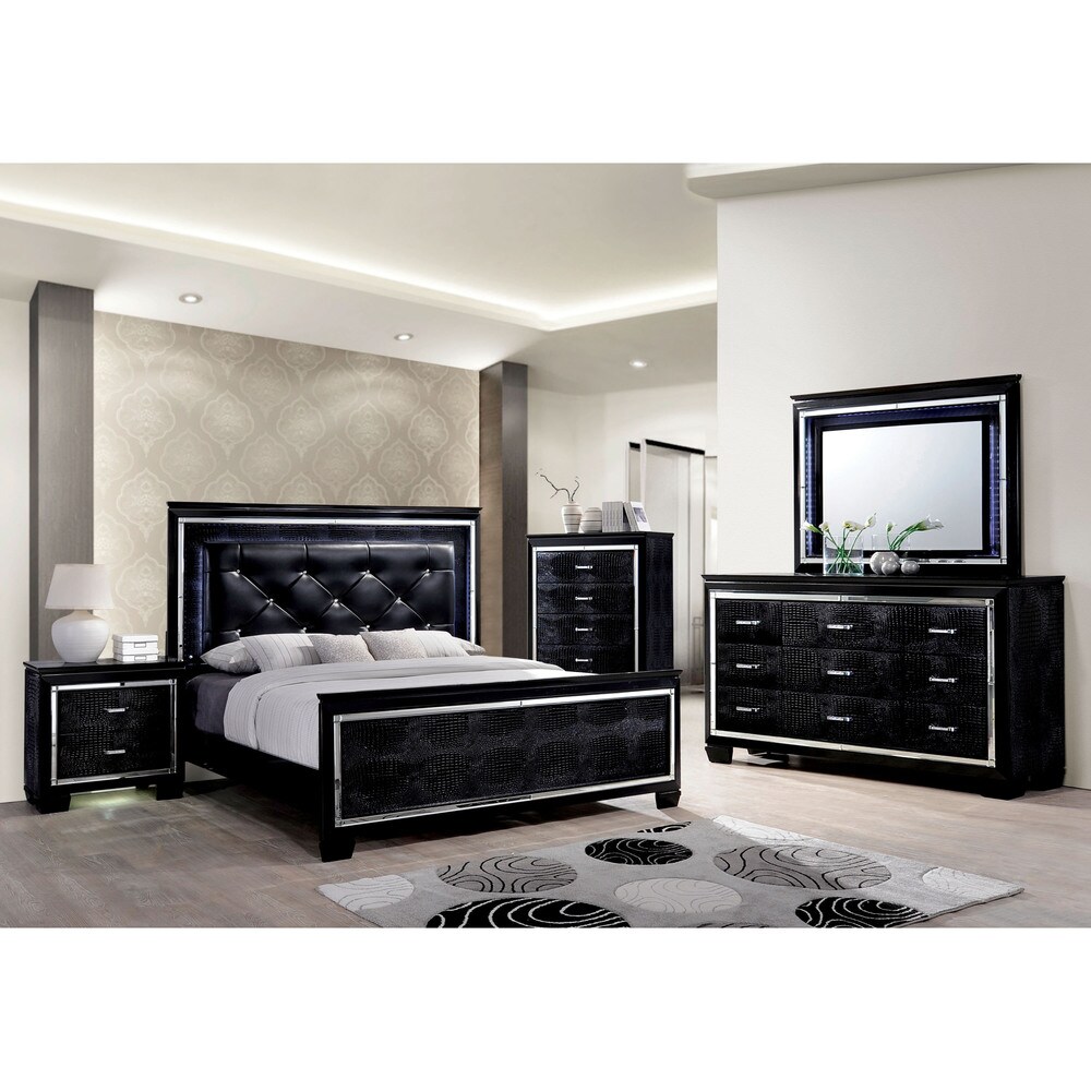 Ruff Crocodile Contemporary Wood 9 Drawer 2 piece Dresser and Mirror Set by Furniture of America