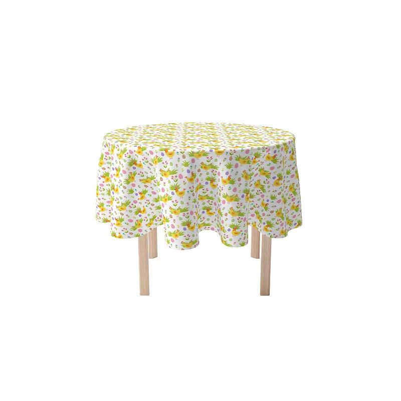 Round Tablecloth， 100% Cotton， 60 Round， Cute Springtime Easter