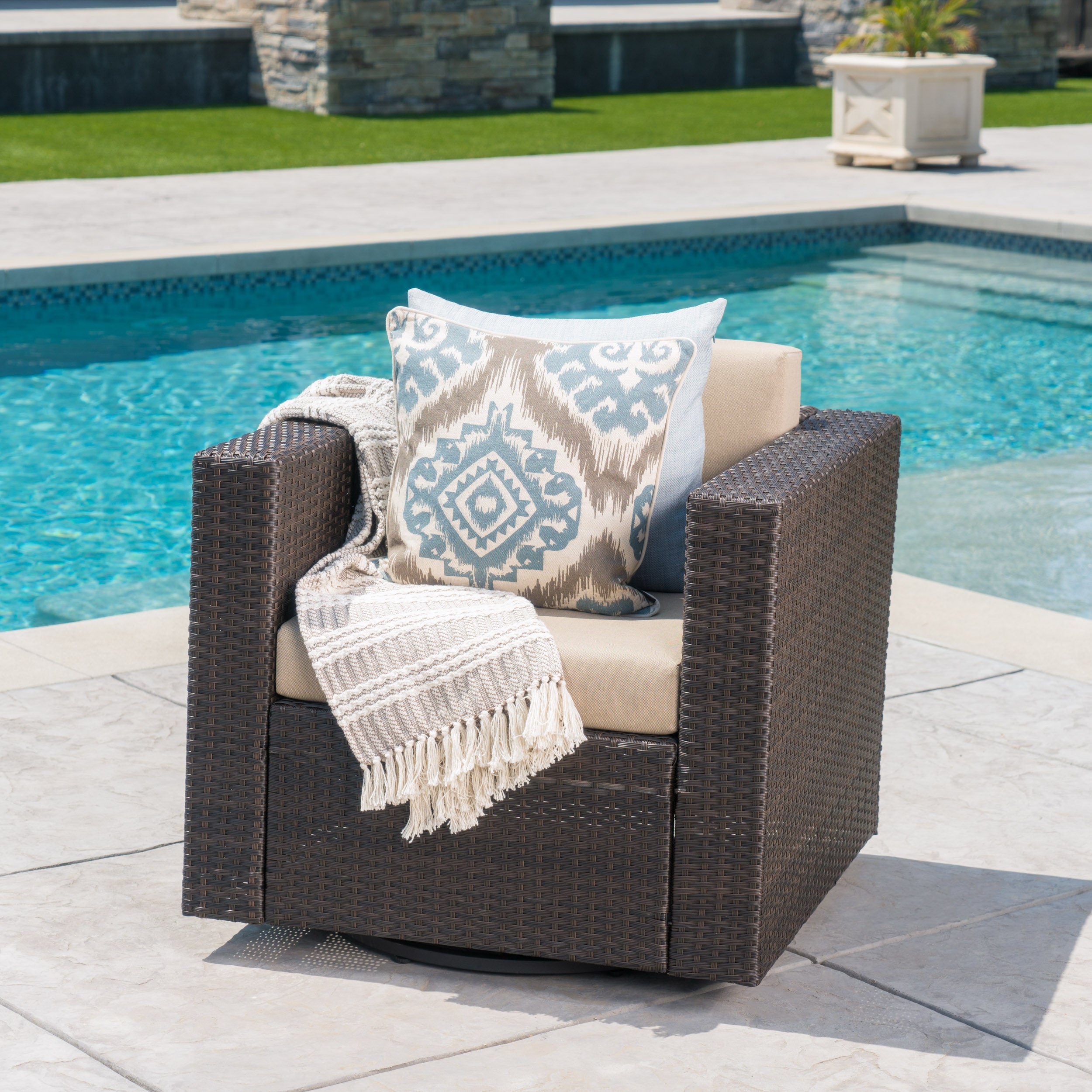 Venice Outdoor Wicker Swivel Club Chair with Water Resistant Cushions