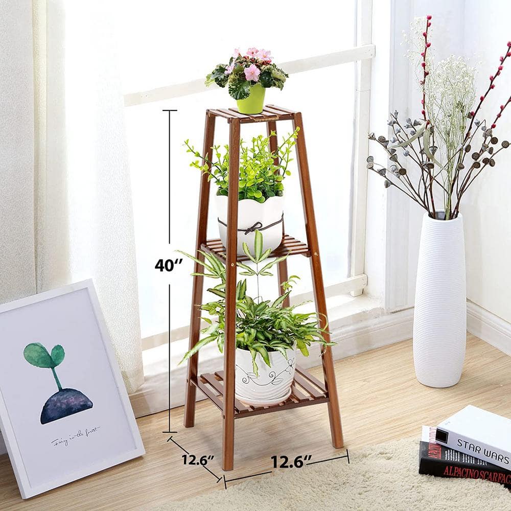 VIVOSUN 40in. Tall IndoorOutdoor Bamboo Wood Multifunctional Plant Stand (3-tiered) wal-PS021-3J