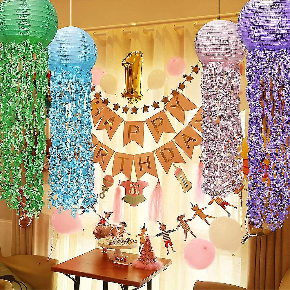 4 Pcs Mermaid Hanging Jellyfish Paper Lanterns Kit Wishes Lantern