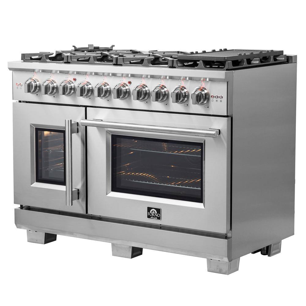 Forno Capriasca 48 in. Freestanding French Door Double Oven Dual Fuel Range 8 Burner Stainless Steel FFSGS6460-48