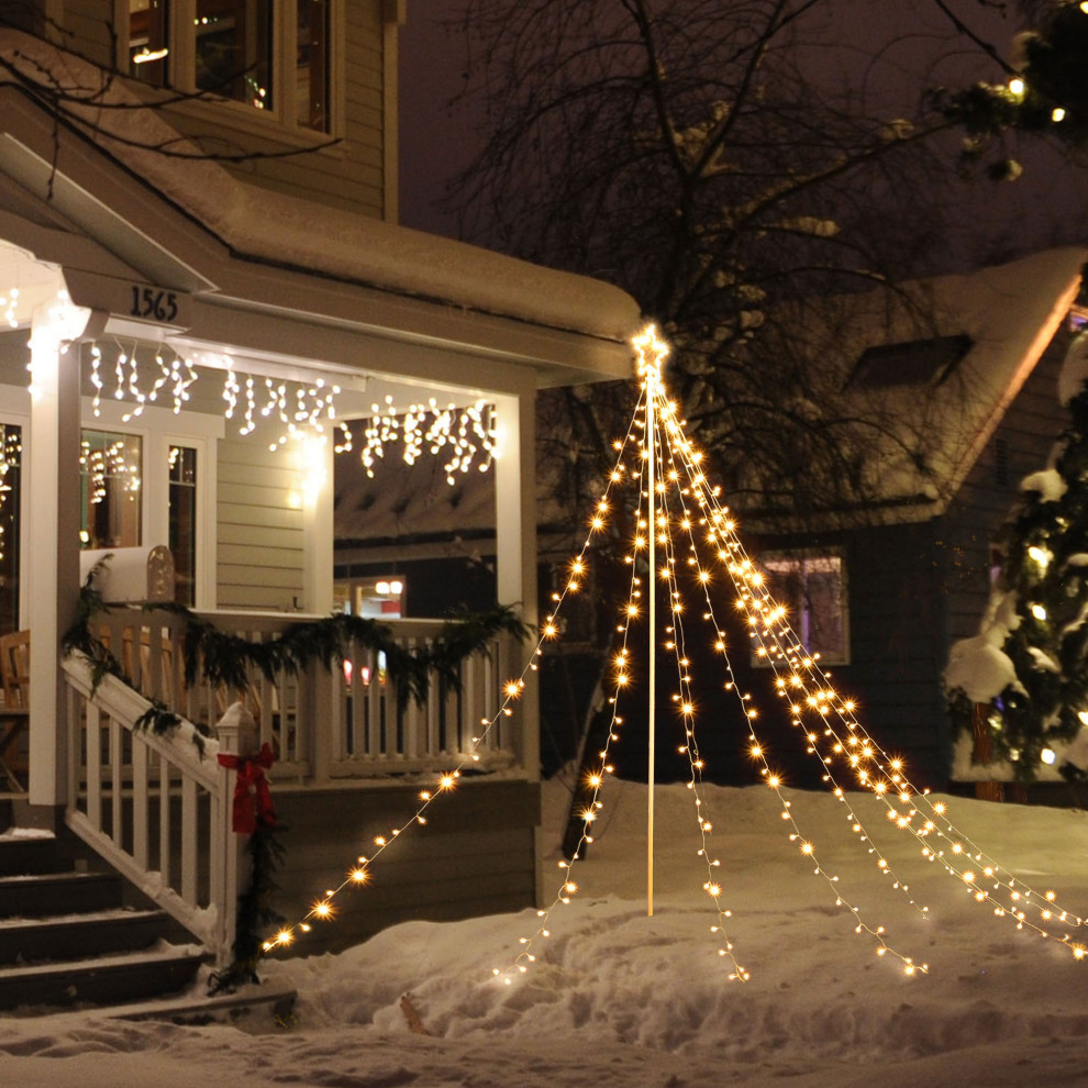 12Ft Waterfall Cone Tree Light with 362 LED Star 9 Strings Christmas Warm White   Contemporary   Bookcases   by Yescom  Houzz