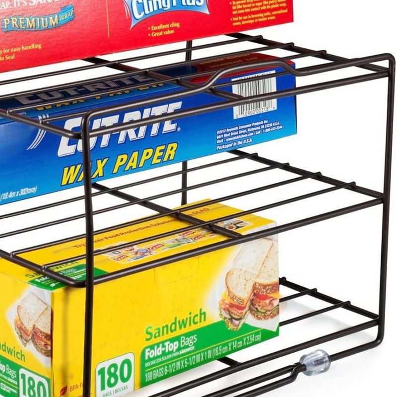 Kitchen Wrap Organizer Rack - Cabinet Organizer for Food Wrap and Foil in Bronze