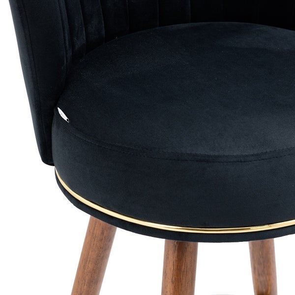 Set of 2 Counter Height Bar Stools with Solid Wood Legs， Fabric with a Fixed Height of 360 Degrees