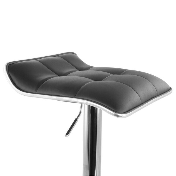 2 Piece Tufted Faux Leather Adjustable Bar Stool with Low Back in Black with Chrome Base