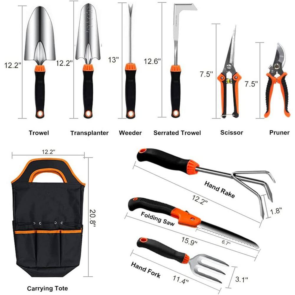 10-Piece Stainless Steel Heavy-Duty Gardening Tool Set with Soft Rubber Anti-Slip Ergonomic Handle Garden Tool Set B08T9P3TWY