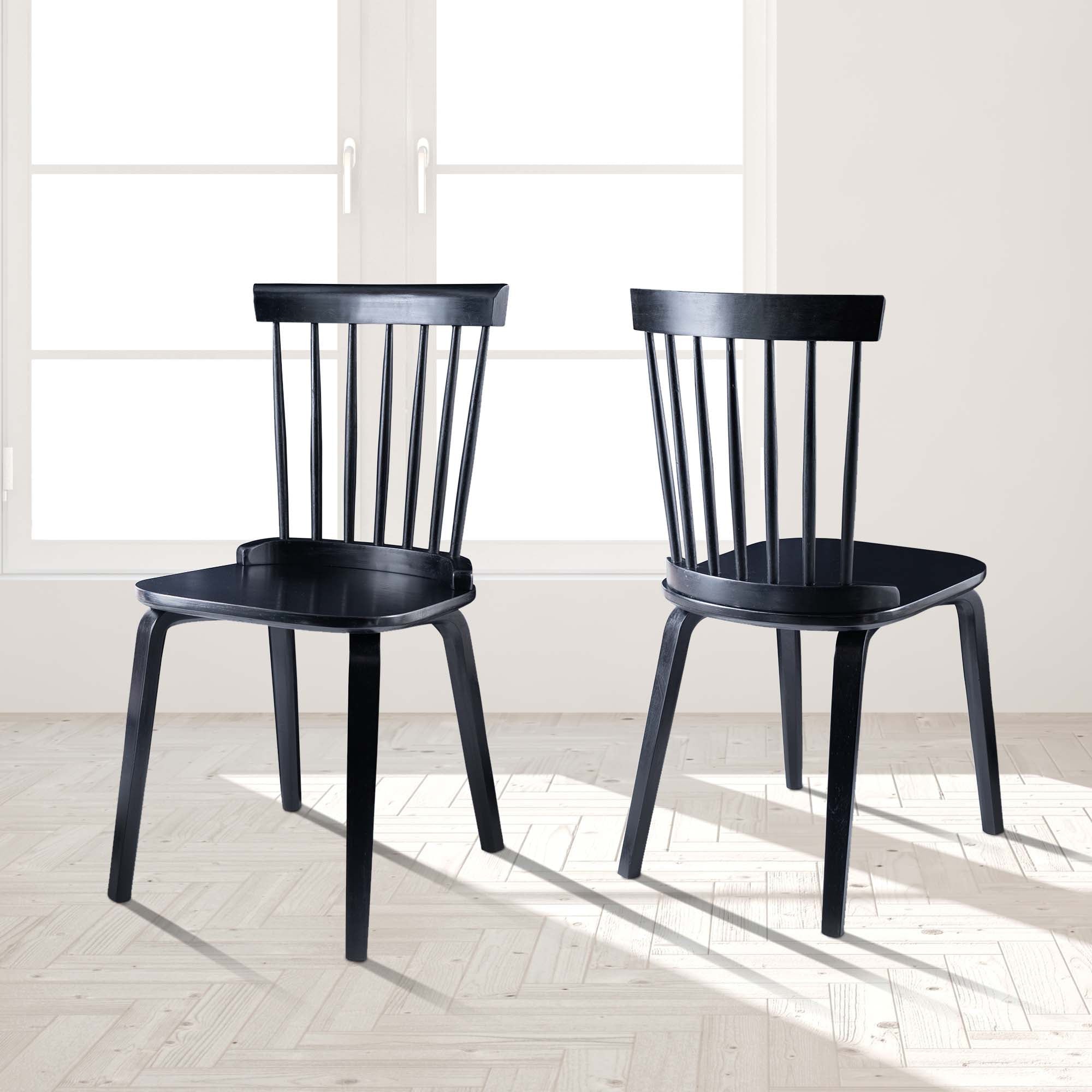 IGO Dining Chairs Set of 2， Wood Dining Room Chairs Slat Back Kitchen Room Chair Windsor Chairs， Black