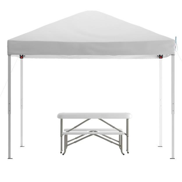 Flash Furniture 10 x27 x10 x27 Pop Up Event Canopy Tent With Carry Bag And Folding Bench Set Portable Tailgate Camping Event Set