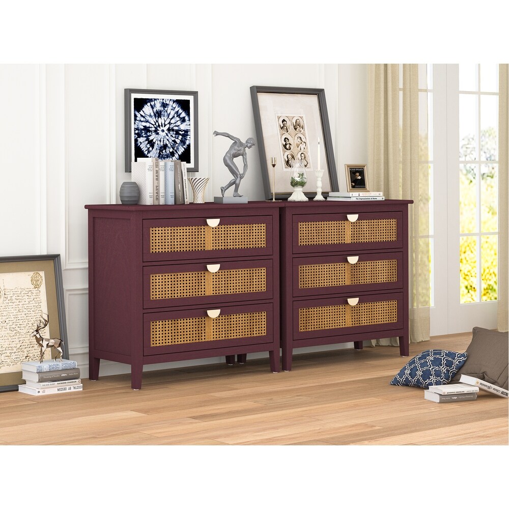 3 Drawer Cabinet Natural rattan American Furniture Suitable for bedroom  living room  study