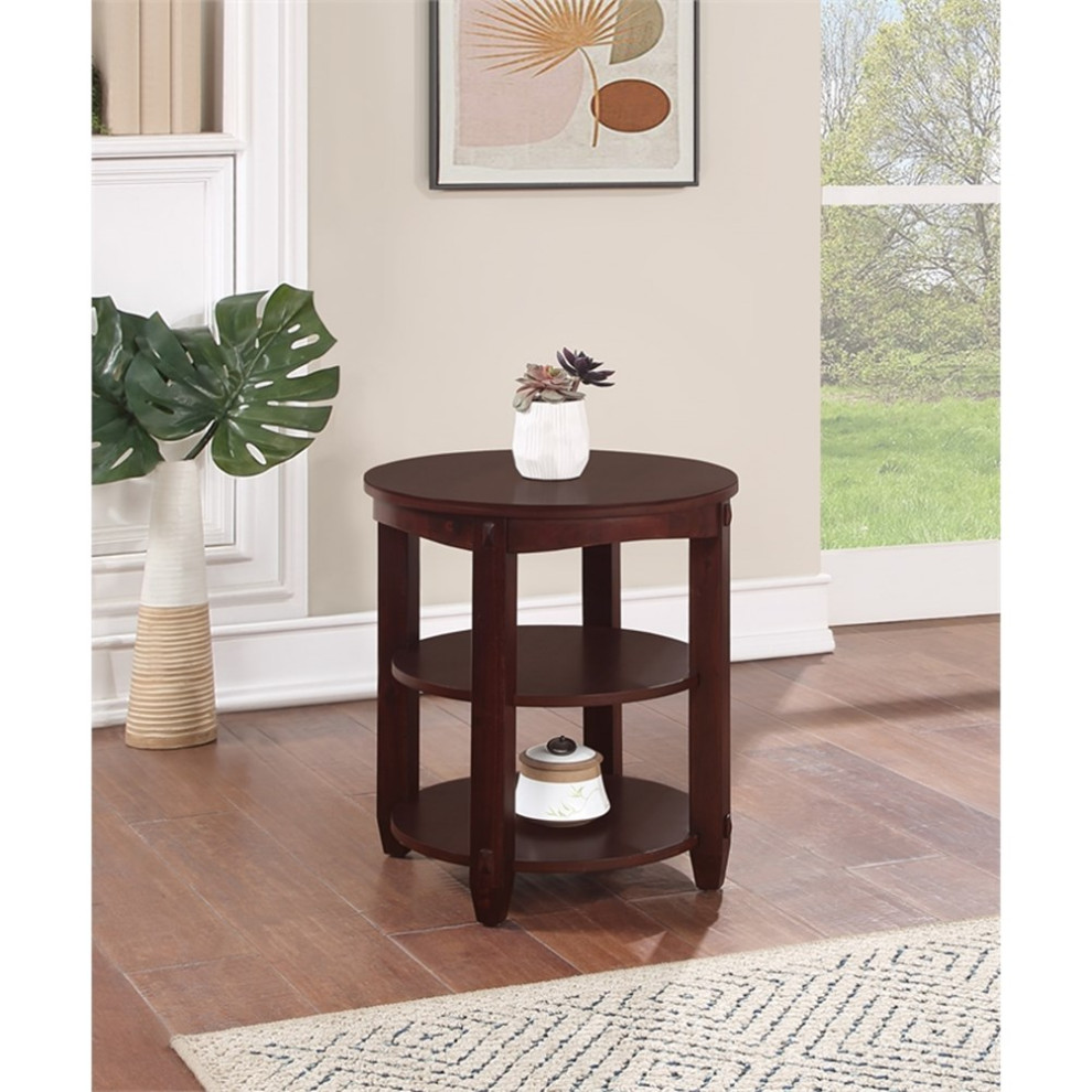 Lane 3 Shelf Round End Table in Espresso  Wood Finish   Transitional   Side Tables And End Tables   by Homesquare  Houzz