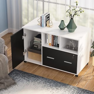 BYBLIGHT Atencio White Lateral Filing Cabinet with Storage Shelves Mobile Printer Stand BB-C0312XF