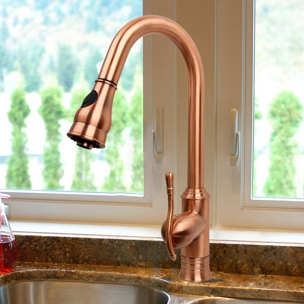 Akicon Single-Handle Pull-Down Sprayer Kitchen Faucet in Copper AK415C