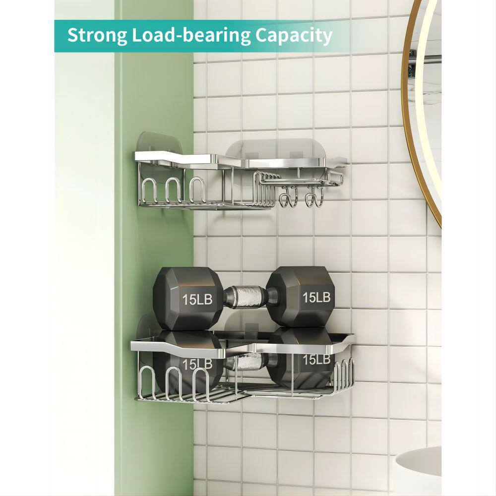 Dyiom Corner Shower Caddy with Shampoo Holder 2-Pack Shower Organizer Shower Storage Shelf with 11 Hooks in Silver 352781882