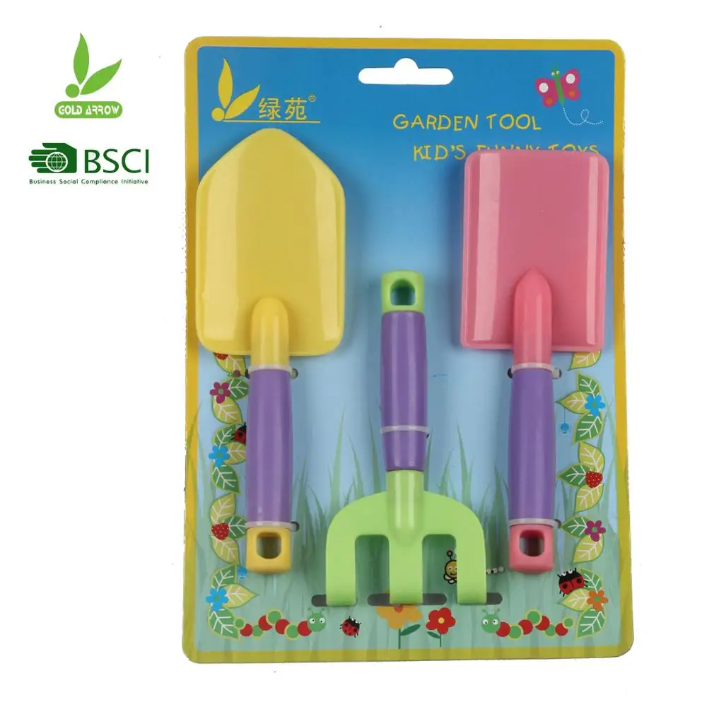 Multicolor 3pcs kids hand plastic garden tool set rake and shoveL