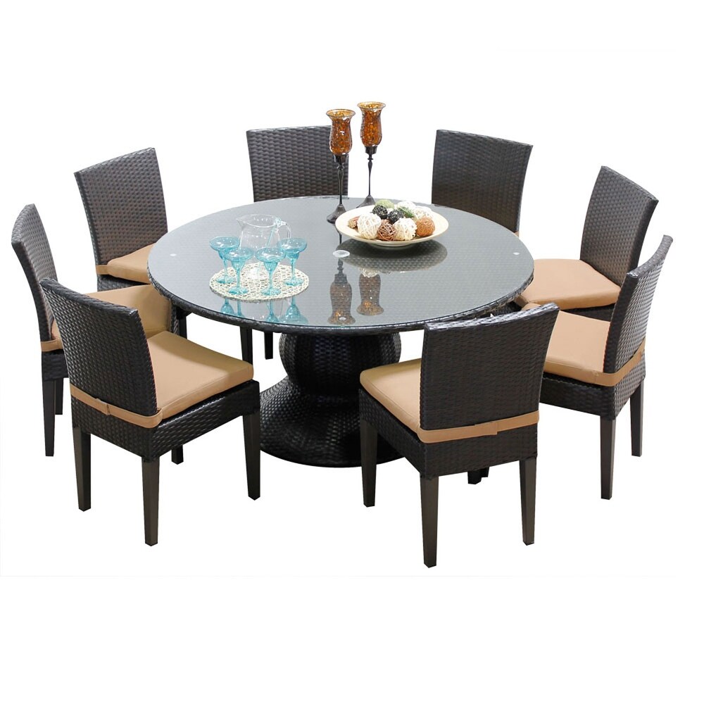 Napa 9 Piece Round Outdoor Patio Wicker Dining Set with Cushions