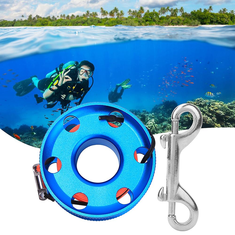 Stainless Steel Blue Scuba Diving Finger Spool Reel With Fluorescent Orange Line Underwater Snorkeling Accessory50m