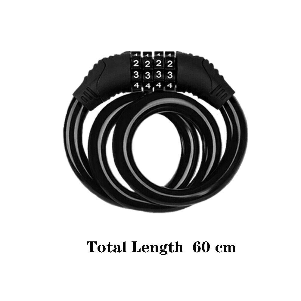 Bike Accessories Cable Chain Resettable Bicycle Steel 4 Digit Password Combination Number Bike Lock Padlock BLACK