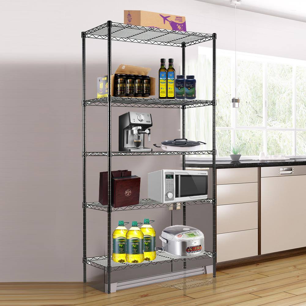 EFINE Black 5-Tier Carbon Steel Wire Garage Storage Shelving Unit NSF Certified (35.5 in. W x 71 in. H x 15.8 in. D) RL500-5