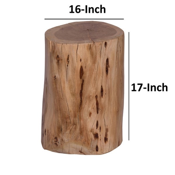 17 Inch Accent Stump Stool End Table， Live Edge Acacia Wood Log with Grain and Knot Details， Natural Brown