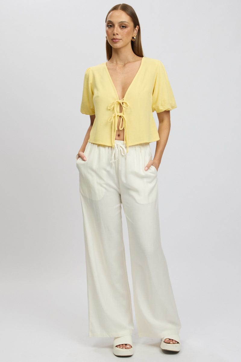 White Wide Leg Pants Elasticated Waist