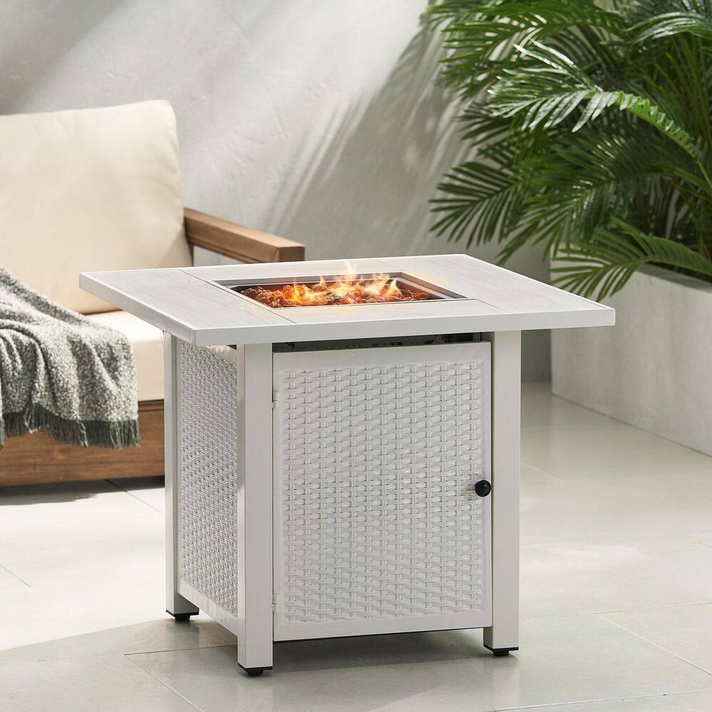 Noble House Symonds WhiteLight Grey Wood Grain Square Metal Fire Pit 109120